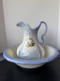 Periwinkle & Cream Vintage Ceramic Pitcher & Basin