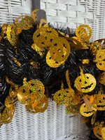 Black & Orange Lightweight Tinsel Style Halloween Wreath