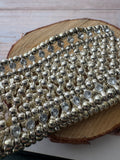 Rhinestone & Silver Tone Beaded Mesh Stretch Bracelet