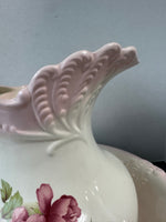 2-Piece Pink & Cream Embossed Floral Basin & Pitcher Set