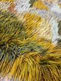 Shades of Green Vintage Swedish Rya High-Pile Shag Rug with Pad