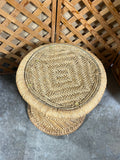 Round Wicker Side Table with Glass