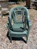 (3) Plastic Patio Chairs with (2) Plastic Side Tables