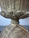 Ornate Stone Urn with River Rocks & Faux Moss