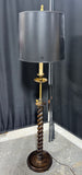 Stiffel Style Brass & Wooden Barley Twist Dual Switch Vintage Floor Lamp (WORKS)