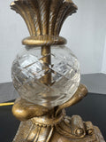 Ornate Glass & Gold Resin Buffet Lamp with Bead Fringed Shade (WORKS)