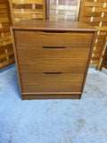 Danish Mid Century Modern Teak Veneer 3 Drawer Night Stand