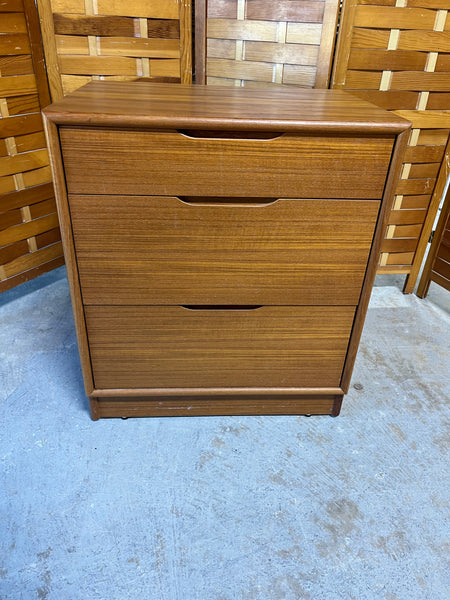 Danish Mid Century Modern Teak Veneer 3 Drawer Night Stand