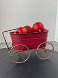 Red Metal Wagon with Red Christmas Ornaments