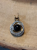 Gold Tone Pendant with Faux Diamonds & Black Bead