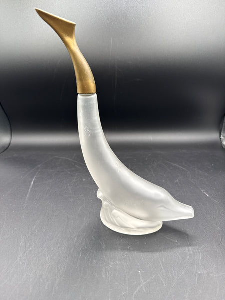 Frosted Dolphin Perfume Bottle With Gold Tail — By Avon