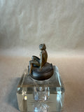 Glass And Brass Art Nouveau Ink Well With Woman