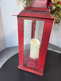 XL Red Metal Christmas Lantern with Flameless Candle (WORKS)