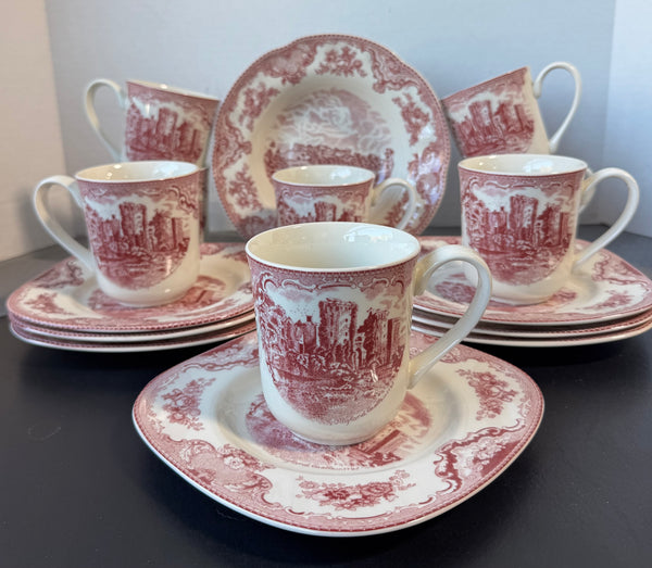(H) 16-Piece Johnson Bros. Old Britain Castles Pink China Set