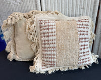 Pair of Bohemian Throw Pillows with Macramé Trim