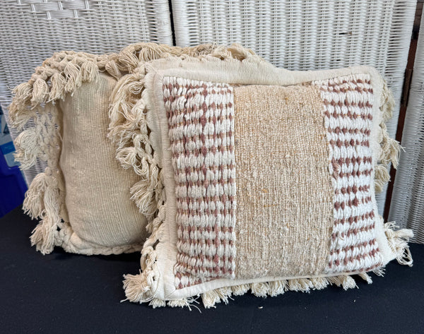 Pair of Bohemian Throw Pillows with Macramé Trim