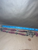 Silver Tone & Pink Necklace & Earring Set