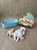 OHIO ART 1950's Lithograph Tin Doll Carriage - Comes With 2 Babies And Tub