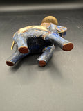 Blue Pearl And Brass Elephant Candle Holder