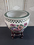 Large Floral Koi Fish Chinese Porcelain Fish Bowl Planter on Stand