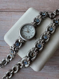 Rumours Matte Silver Tone Watch & Bracelet Set with Blue Rhinestones (WORKS)