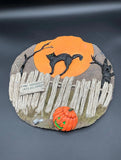Glow In The Dark Vintage Halloween Black Cat Garden Stepping Stone Or Wall Hanging