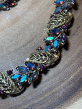 Vintage Lisner Gold Tone/IridescentNecklace & Screw On Earring Set