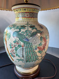 Asian Inspired Floral Birds Porcelain Vase Lamp (WORKS)