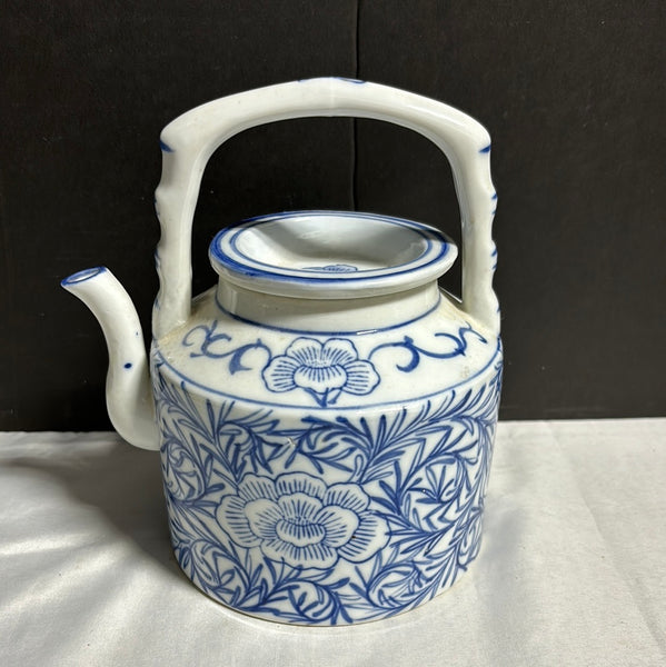 Vintage Asian Inspired Porcelain Blue & White Teapot