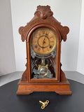 Wm. L. Gilbert Clock Co. Calla Vintage Wooden Mantel Clock with Key