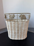 Oval Woven Wicker & Metal Botanical Waste Basket