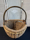 Handwoven Seagrass Gathering Basket With Bent Wooden Handle AS IS