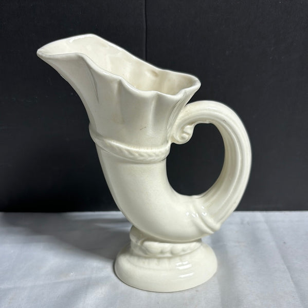 Vintage Royal Crown White Horn of Plenty Pottery Vase Czechoslovakia