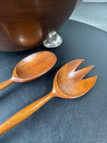 Crown Silver Inc. Mahogany Salad Bowl & Servers with Sterling Silver Accents