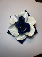 Vintage Blue & White Metal Flower Pin