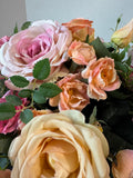 Faux Mixed Roses Arrangement in Glass Vase