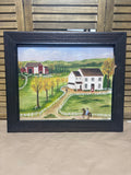 Folk Art Farmhouse Painting by Jessica Ross; Signed (see description)
