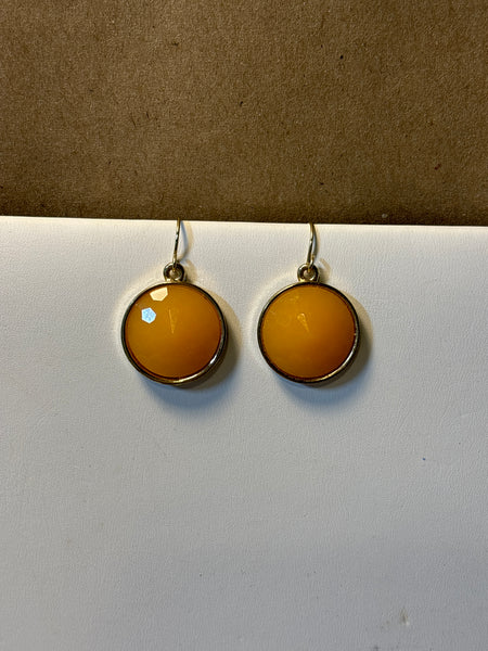 Gold Tone Earrings with Round Peach Faceted Stone