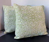 Pair of Smith & Hawken Green & White Floral Damask Pillows