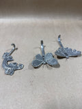 3 Piece Pewter Butterfly And Gekko Wall Hooks