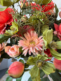 Faux Orange Floral Arrangement in Vintage Homer Laughlin Pitcher & Basin