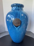 Asian Inspired Longevity Blue Drip Glazed Pottery Floor Vase