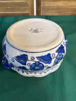 Blue And White Floral Pot With Lid