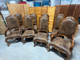Set of (8) Unbranded Dining Chairs with Leather Upholstery and Ornate Carved Wood Trim with Nailhead Asccents