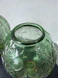 Pair of Empoli Style 2-Piece Vintage Green Glass Hurricane Candle Lamps