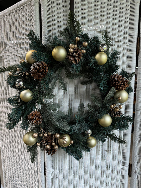 Wondershop Faux Fir Wreath with Gold Accents & Pine Cones