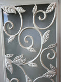 Cream Botanical Scroll Heavyweight Metal Lantern with Flameless Candle (WORKS)