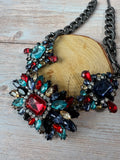 Gunmetal Rhinestone Cluster Statement Necklace