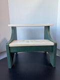 Green Painted Wooden Step Stool with Ivy Motif