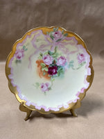 (C) Pink Ribbon Floral Gold Trim Limoges Saucer Plate